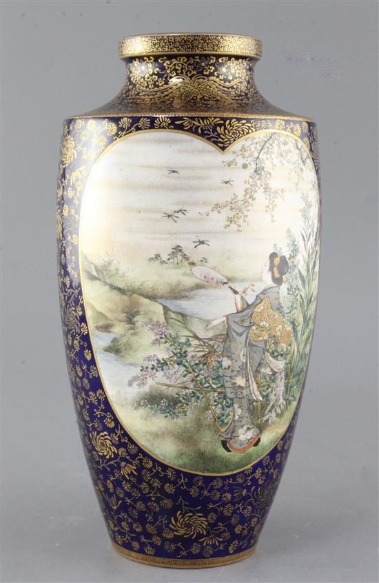 A large Japanese Satsuma pottery baluster vase, by Kinkozan, height 30.5cm